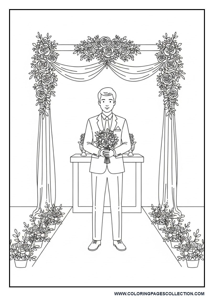 Groom Waiting at Wedding Altar Coloring Page