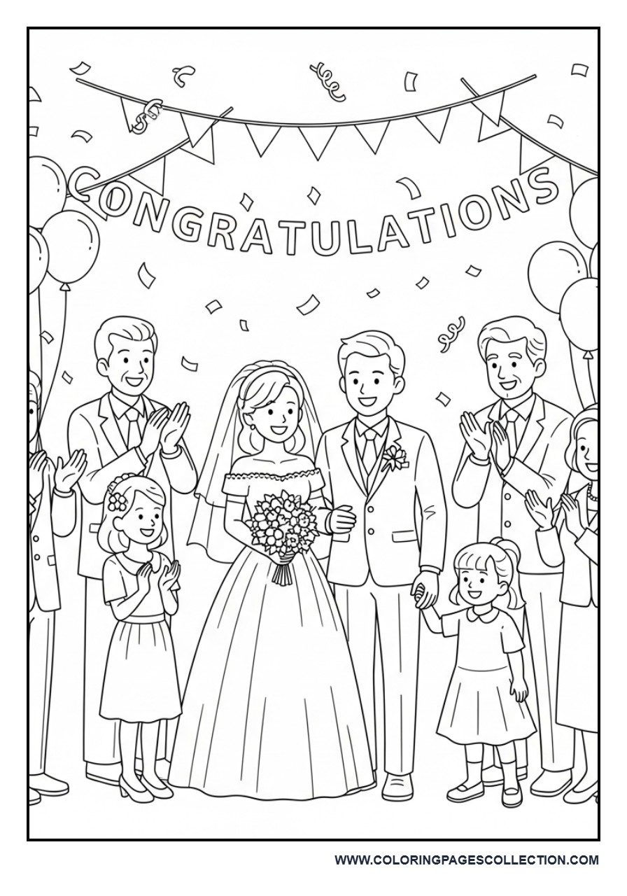 Happy Wedding Family Celebration Coloring Page