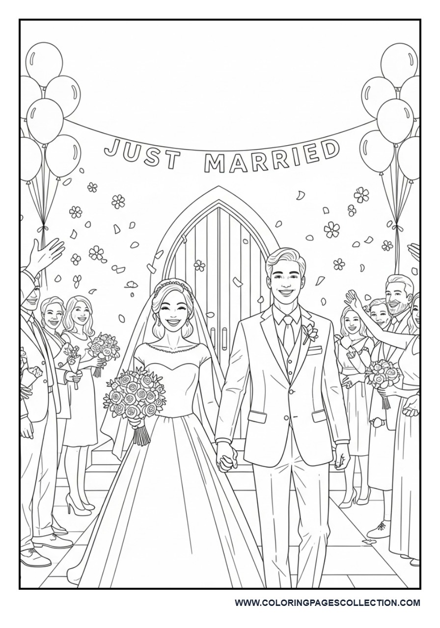 Just Married Exit Scene Coloring Page