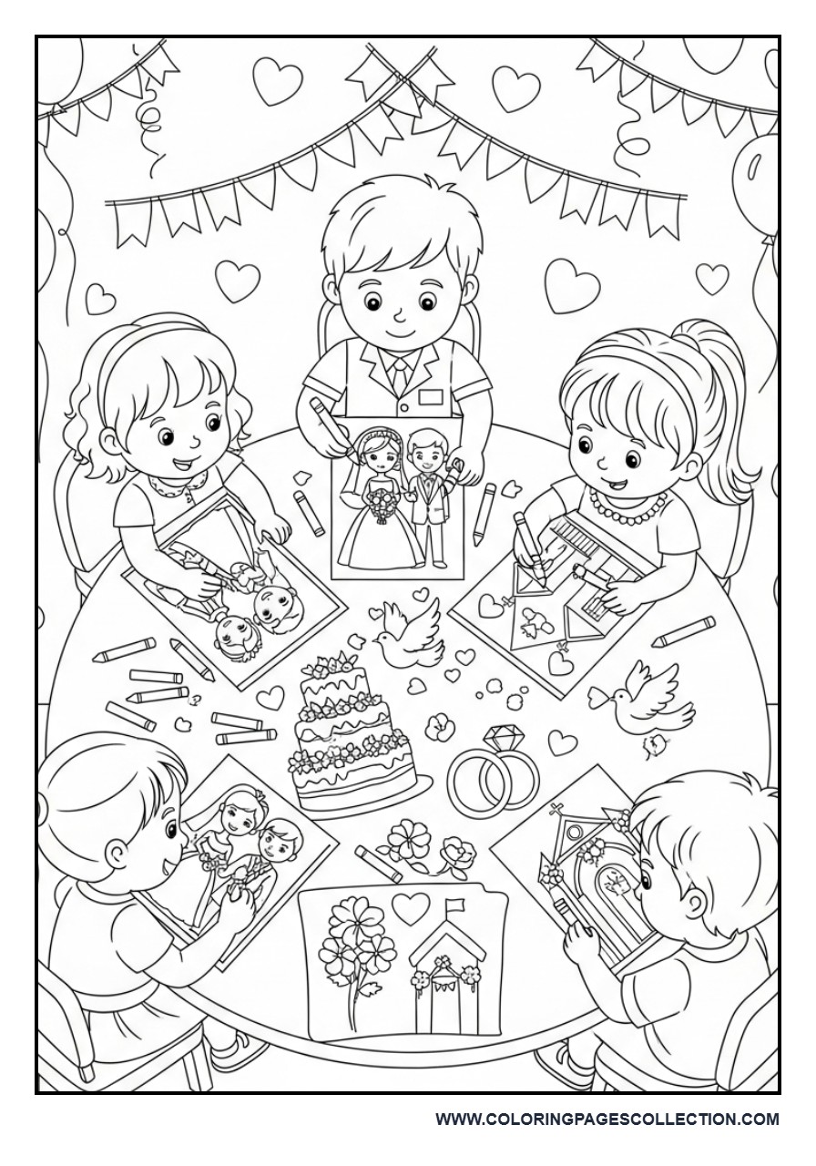 Kids Wedding Activity Table Coloring Page