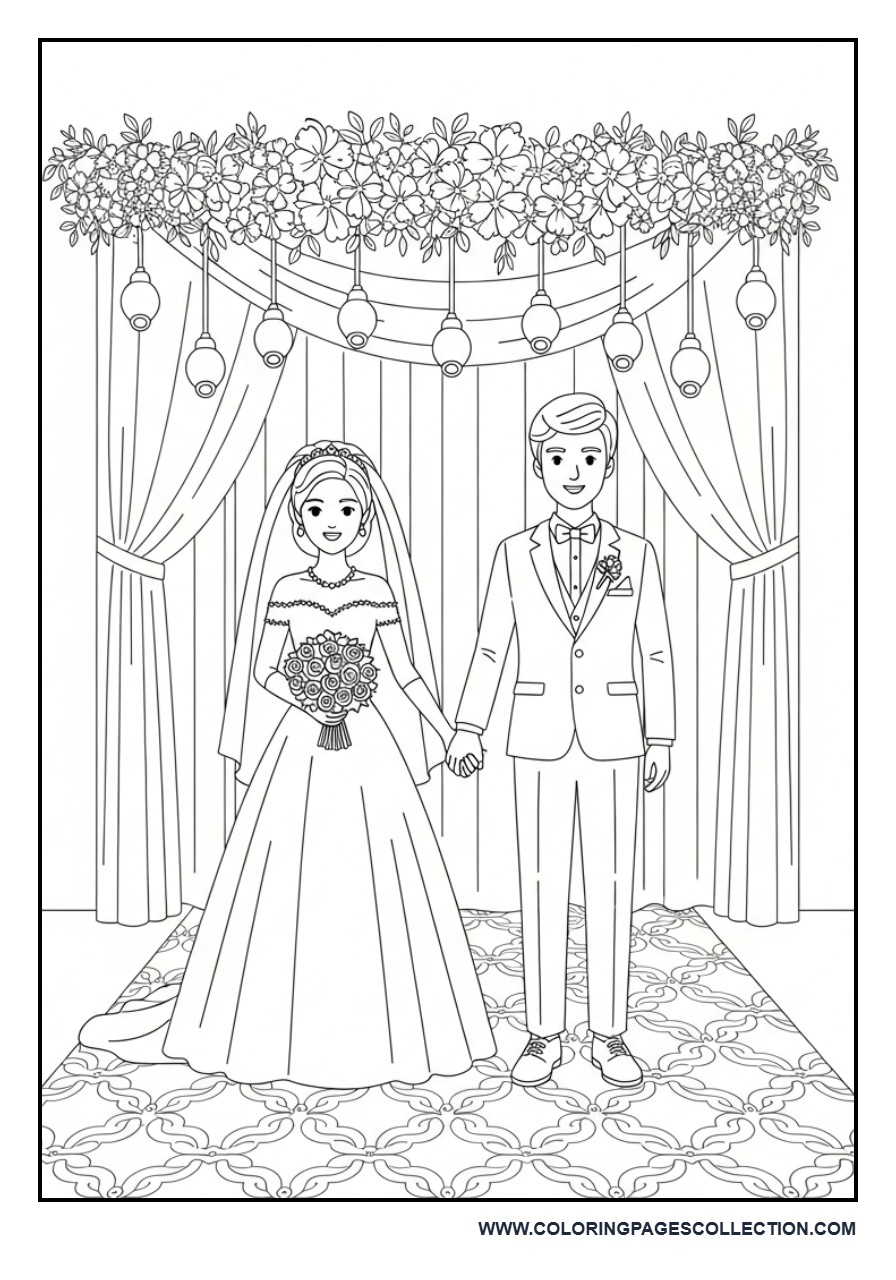 Luxury Wedding Stage Scene Coloring Page