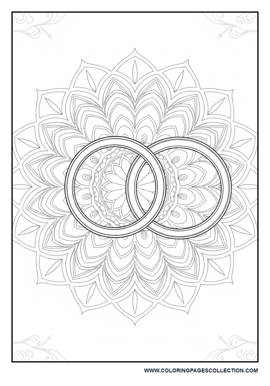 Mandala Wedding Rings Coloring Page