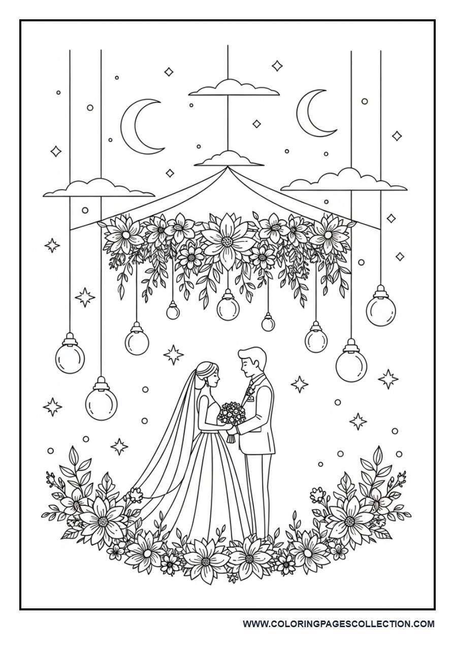 Night Wedding Lights Scene Coloring Page