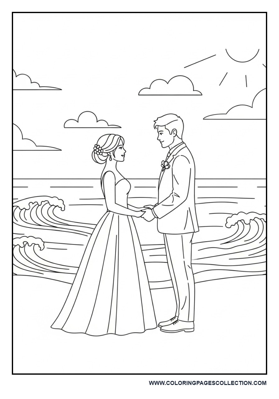 Outdoor Beach Wedding Scene Coloring Page