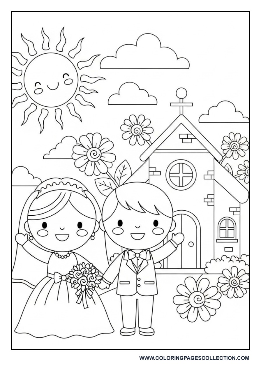 Preschool Wedding Scene Coloring Page