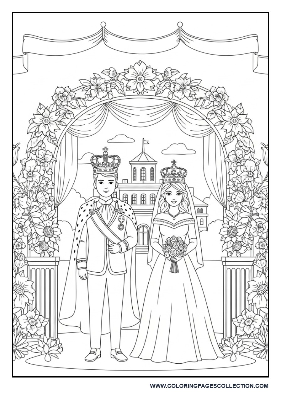 Royal Wedding Scene Coloring Page
