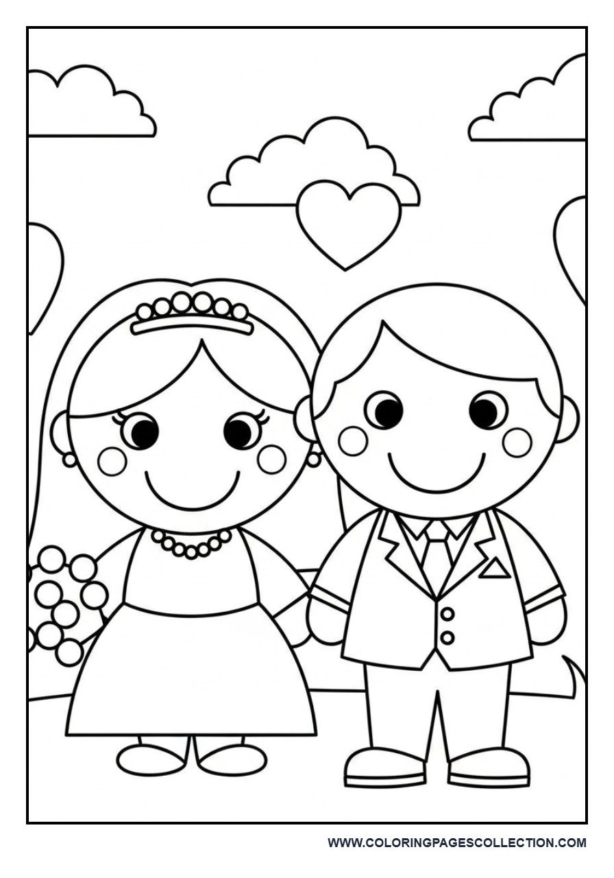 Toddler Friendly Bride and Groom Coloring Page