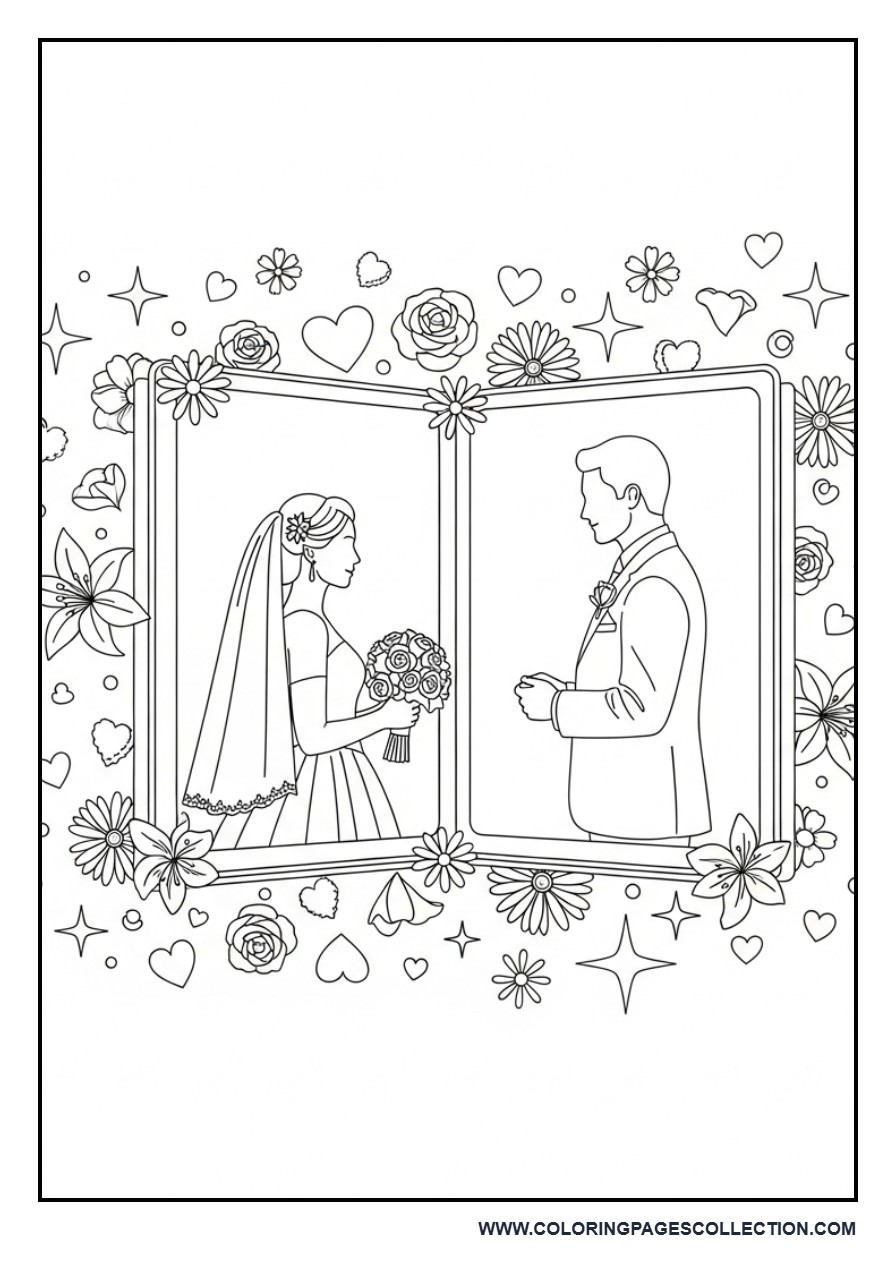 Wedding Album Memory Page Coloring Sheet