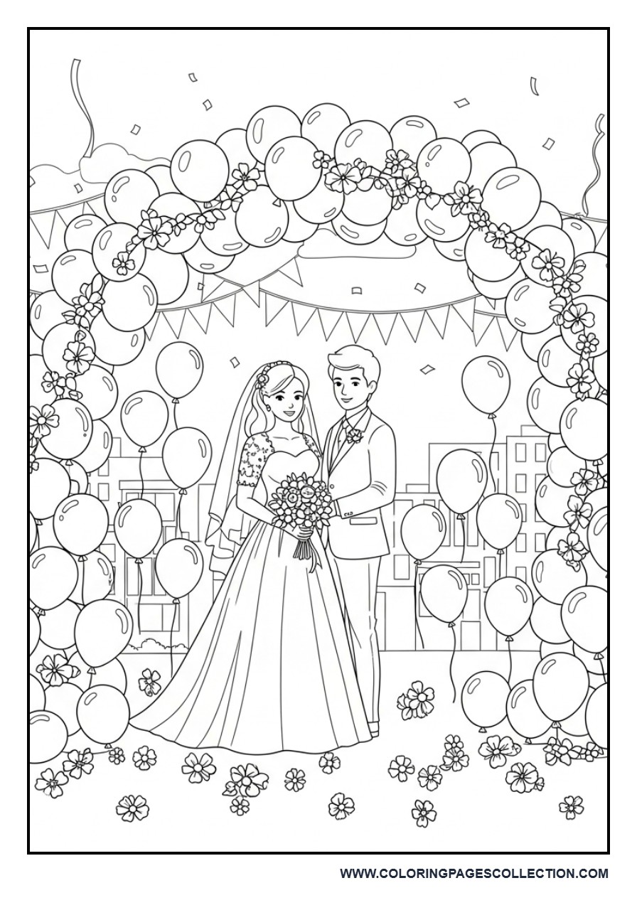 Wedding Balloon Decoration Scene Coloring Page