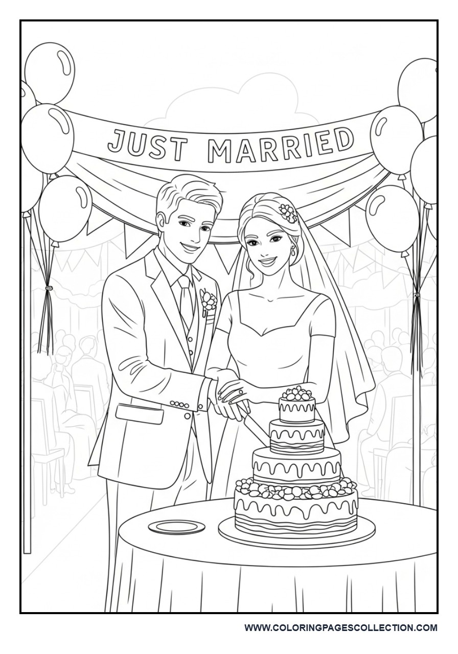 Wedding Cake Cutting Ceremony Coloring Page
