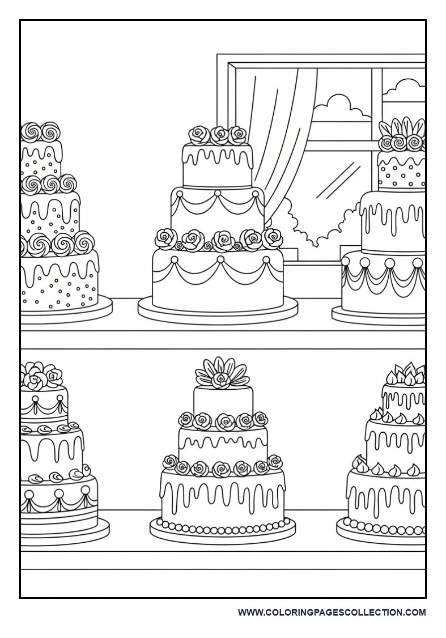 Wedding Cake Shop Display Coloring Page