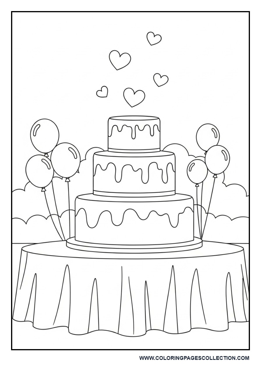 Wedding Cake Table Scene Coloring Page