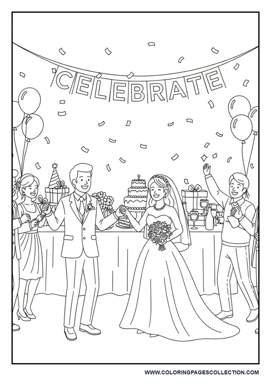 Wedding Celebration Party Scene Coloring Page