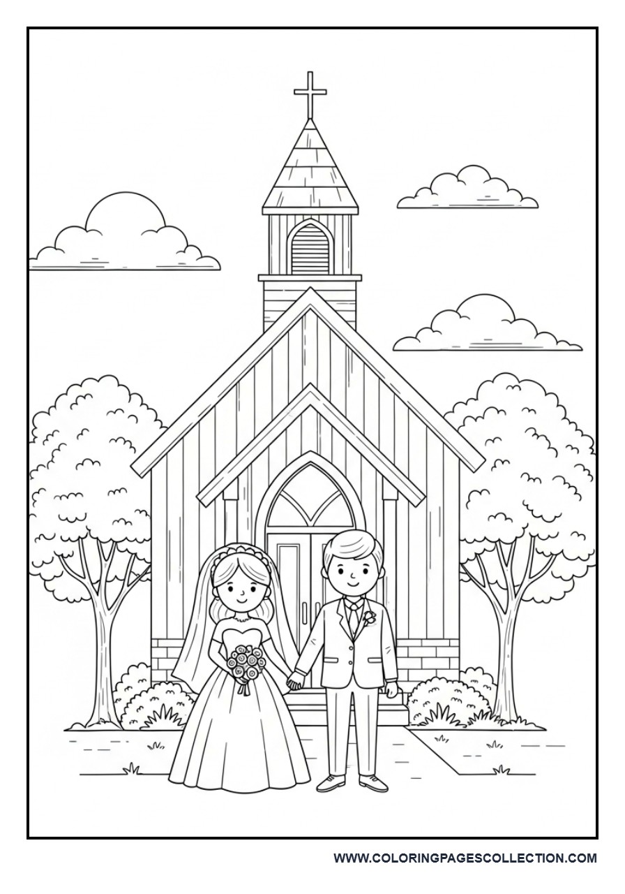 Wedding Chapel Scene Coloring Page
