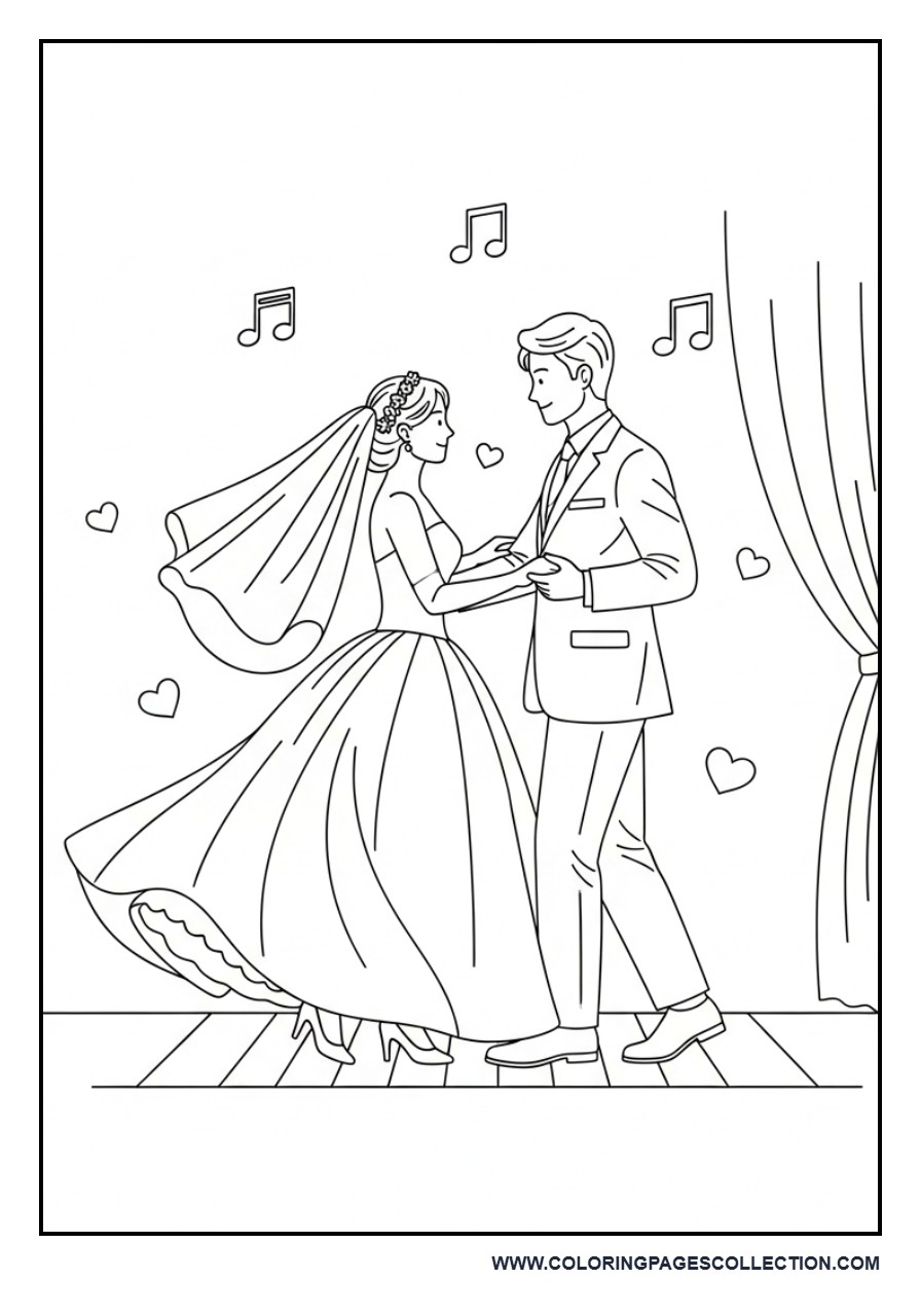 Wedding Couple Dancing Scene Coloring Page