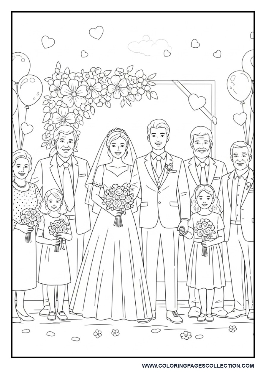 Wedding Family Photo Scene Coloring Page