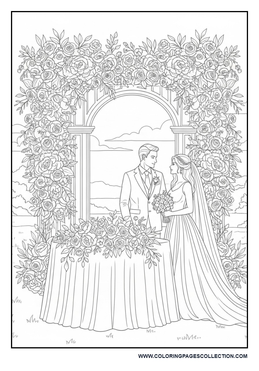Wedding Flower Decoration Scene Coloring Page