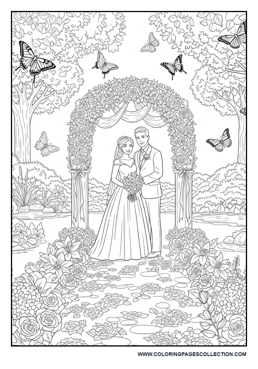 Wedding Flower Pathway Garden Coloring Page