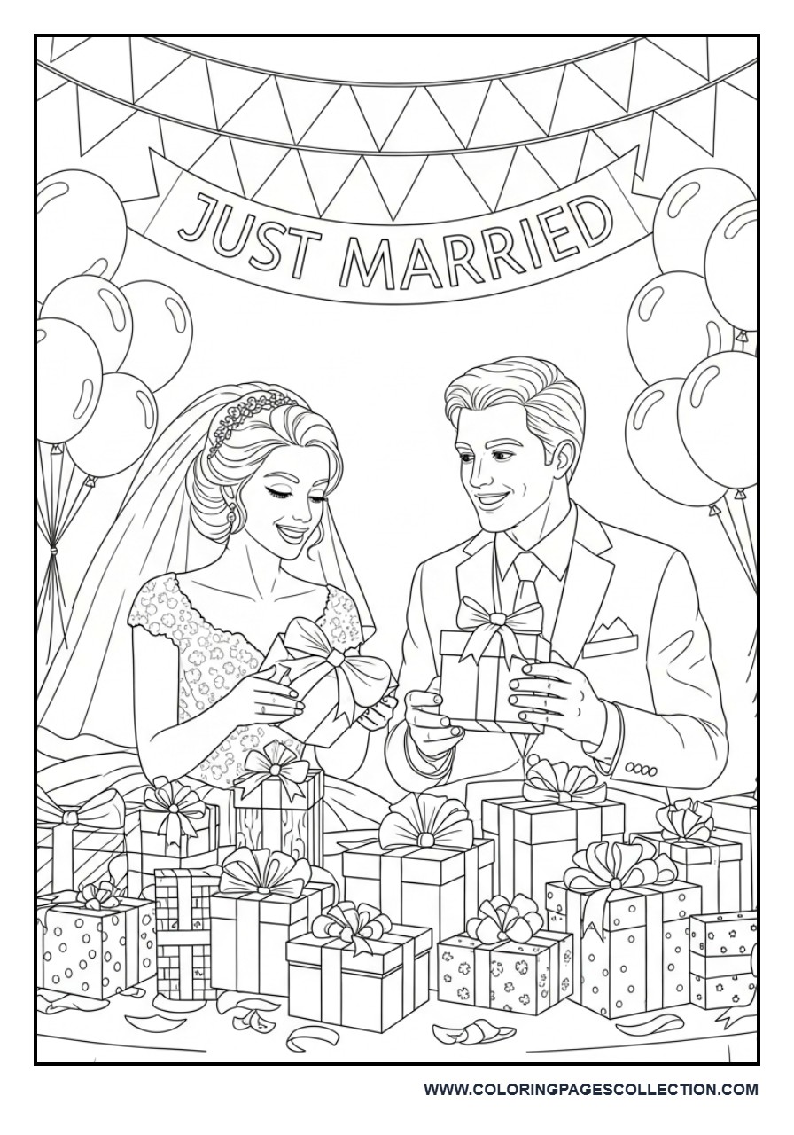 Wedding Gift Opening Scene Coloring Page
