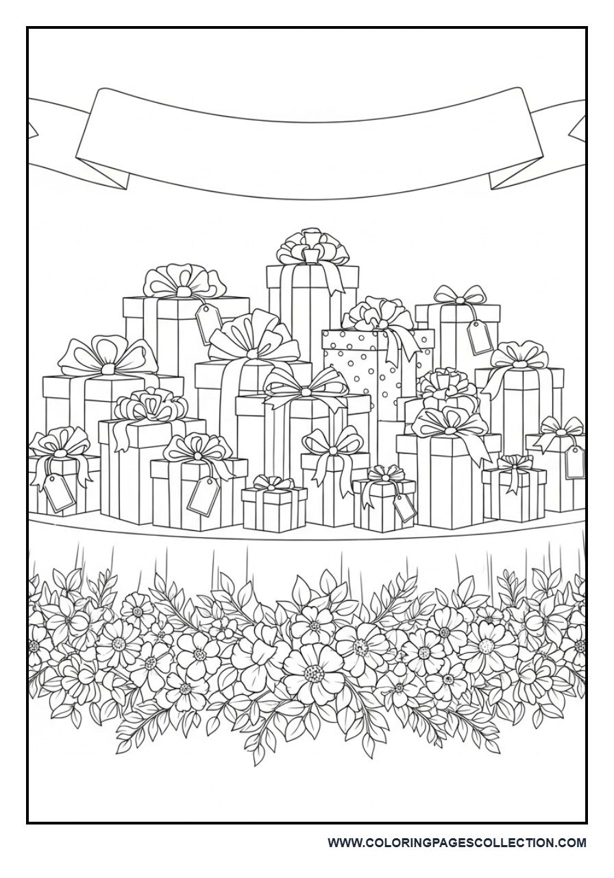 Wedding Gift Table Scene Coloring Page