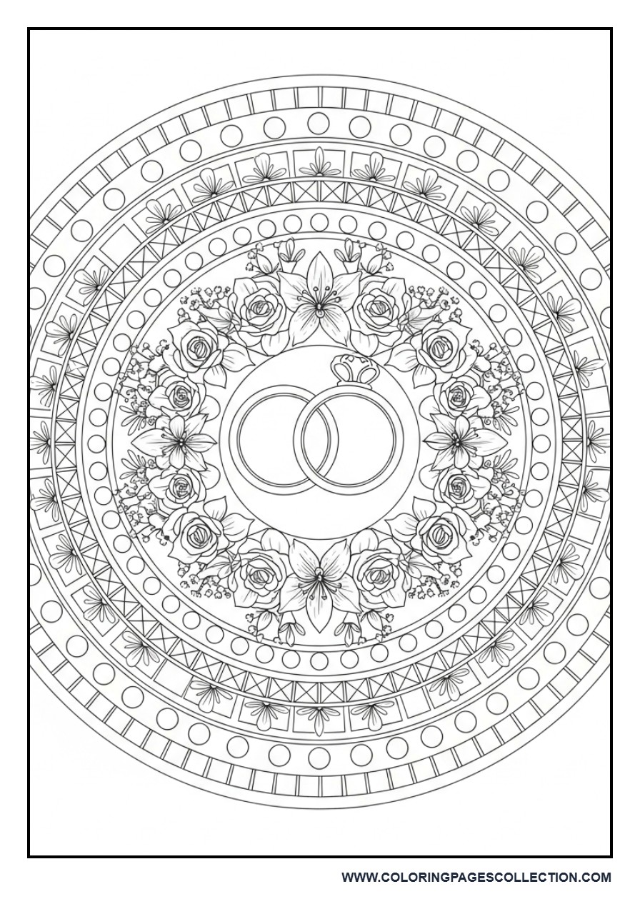 Wedding Mandala Floral Pattern Coloring Page