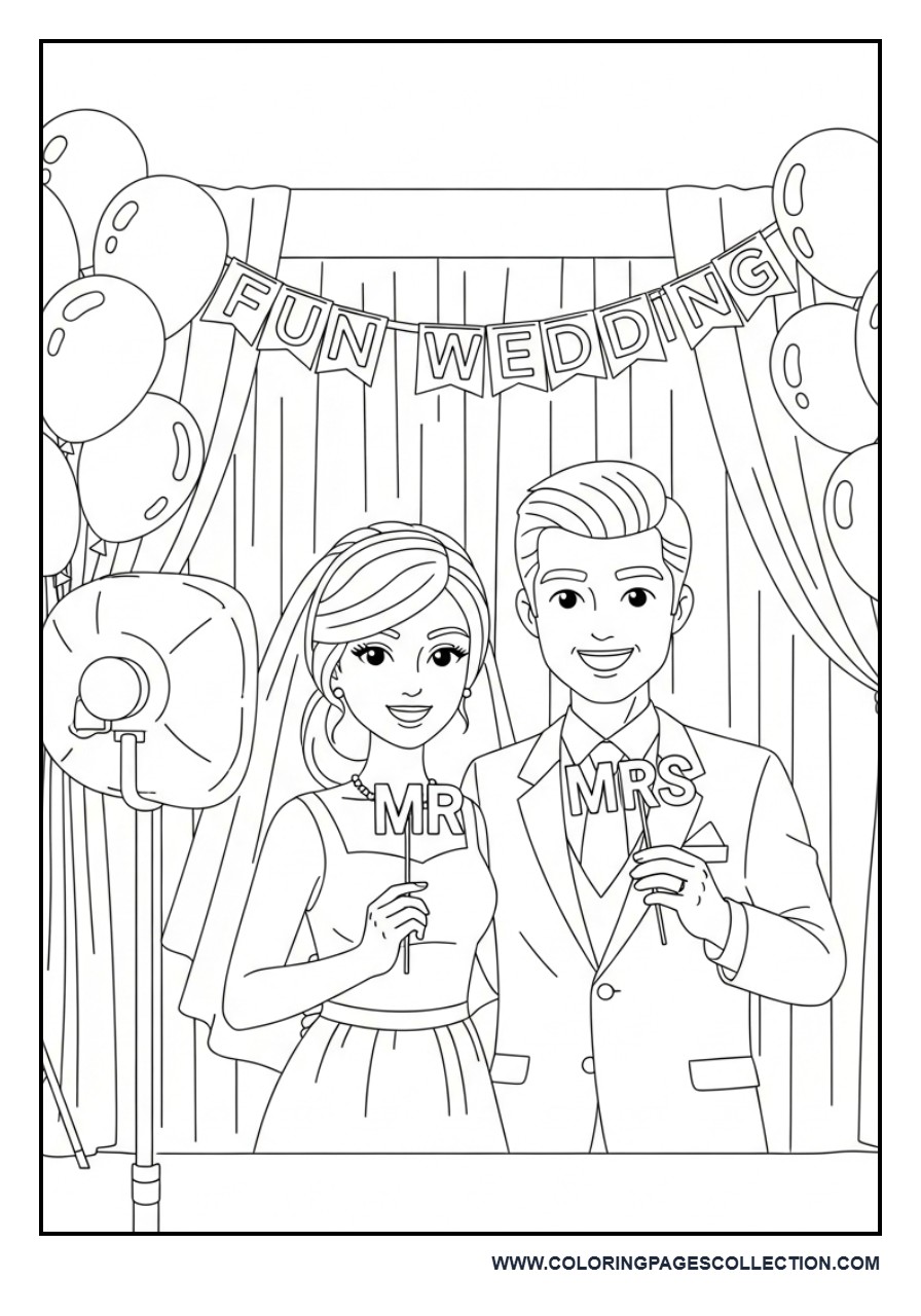 Wedding Photo Booth Fun Scene Coloring Page
