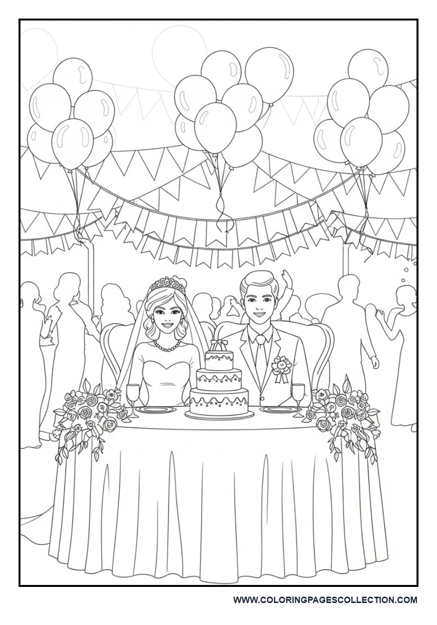 Wedding Reception Dinner Scene Coloring Page