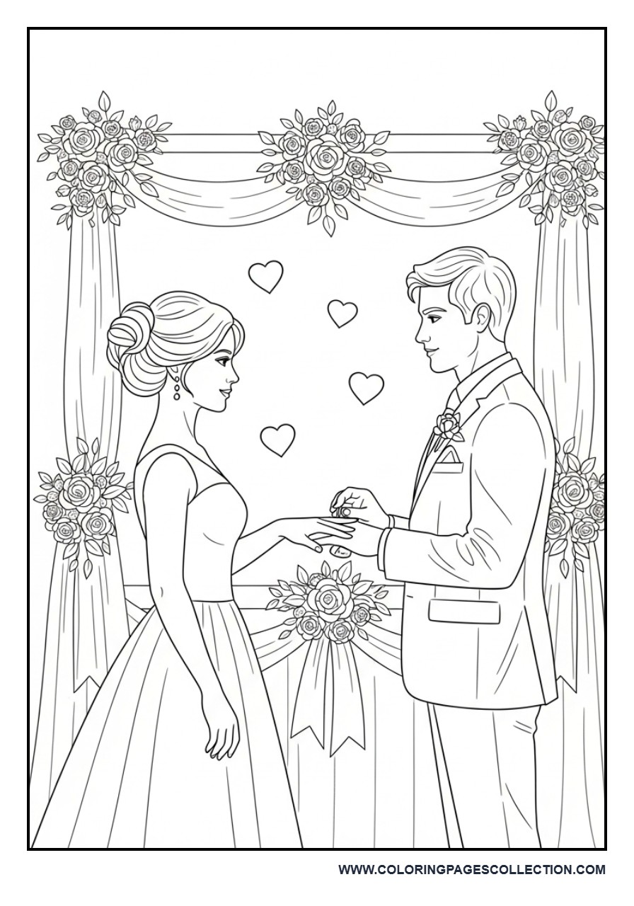 Wedding Ring Exchange Ceremony Coloring Page