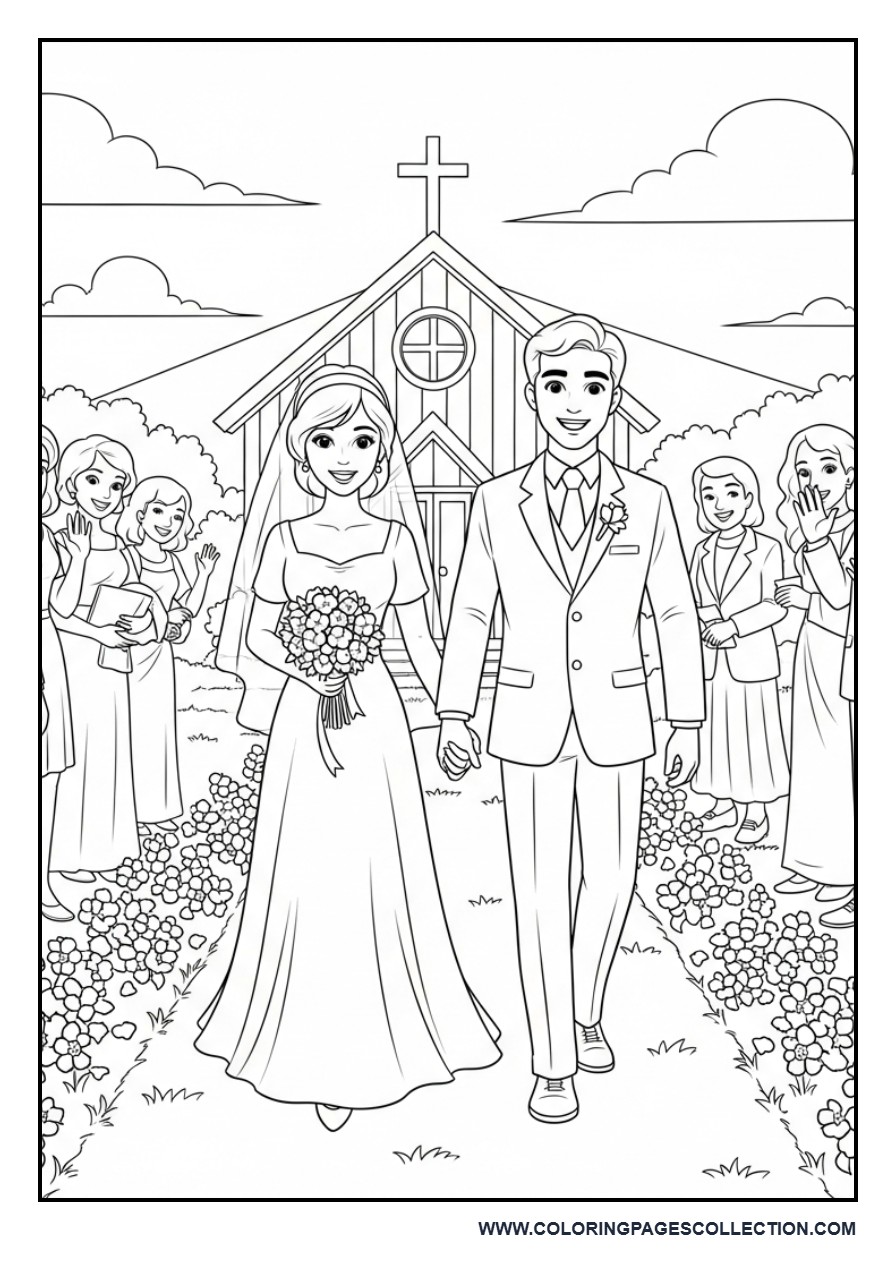 Wedding Story Moment Scene Coloring Page
