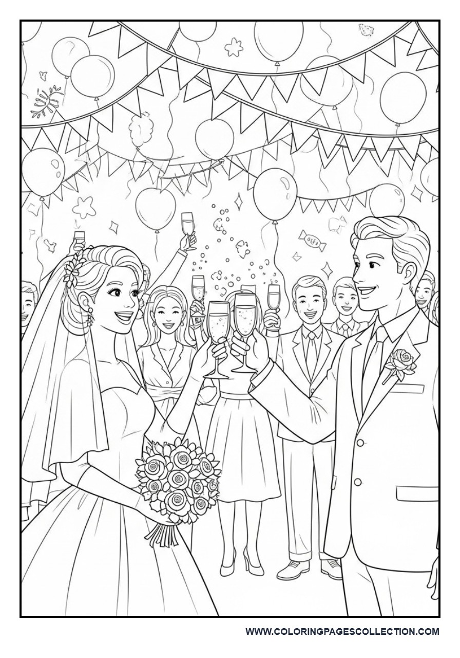 Wedding Toast Celebration Scene Coloring Page