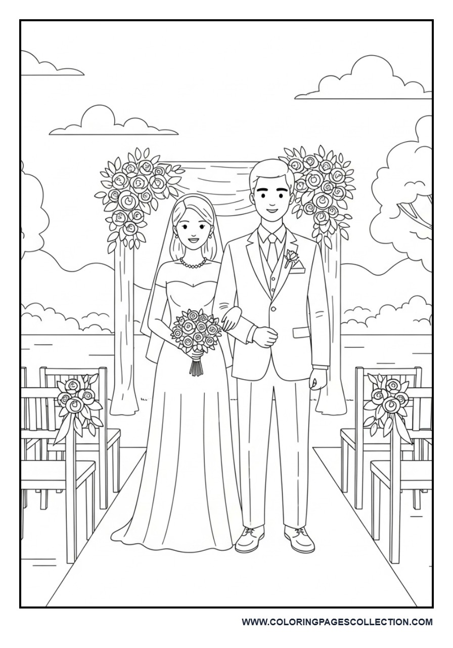 Wedding Venue Outdoor Scene Coloring Page