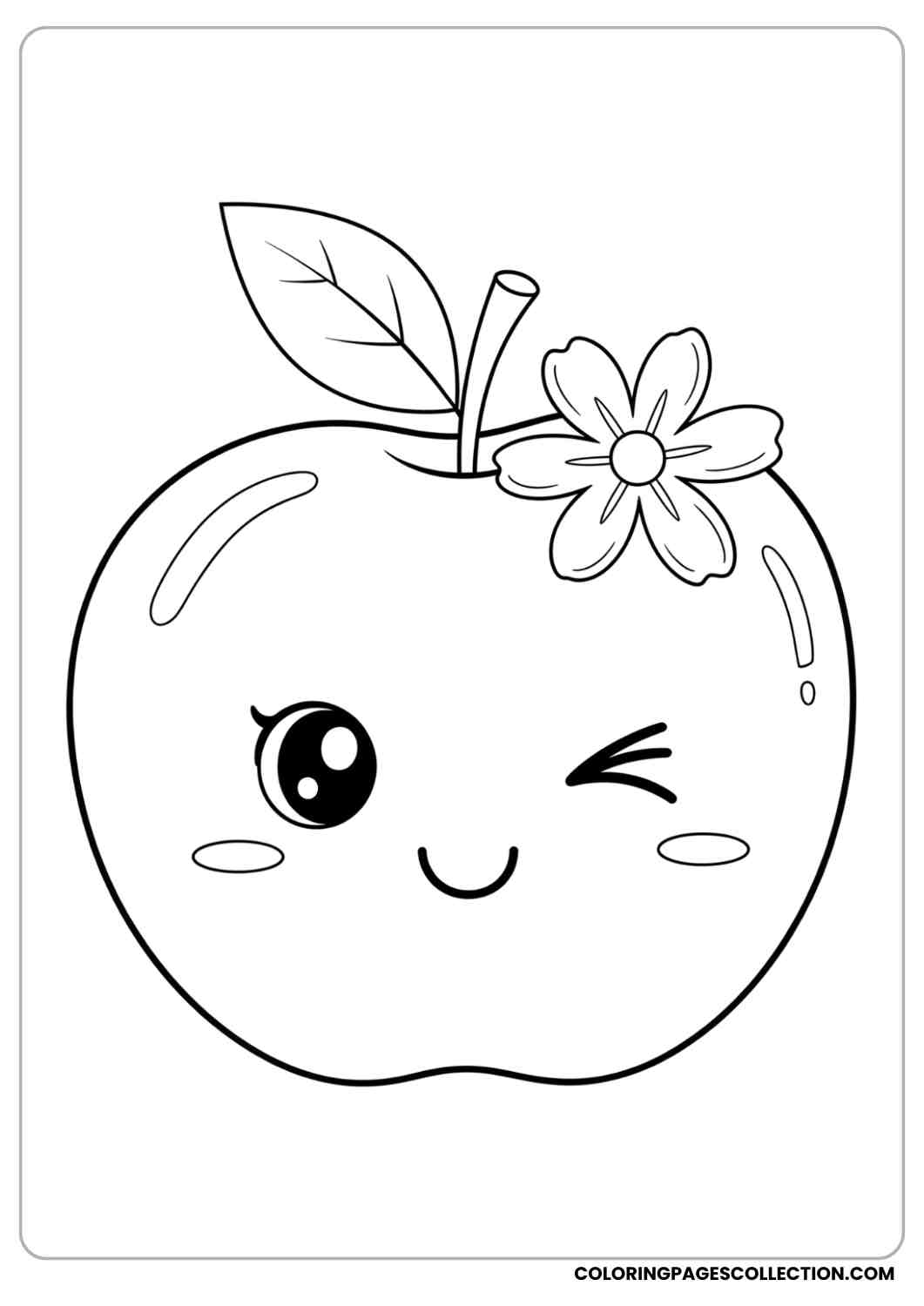 winking apple with flower on top
