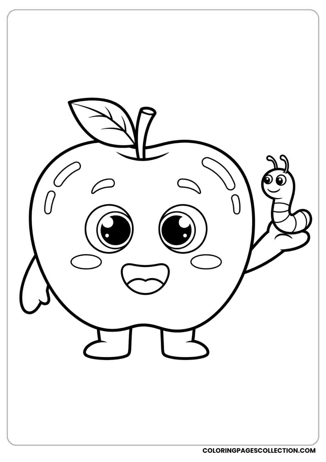 cute apple with cartoon eyes and a worm