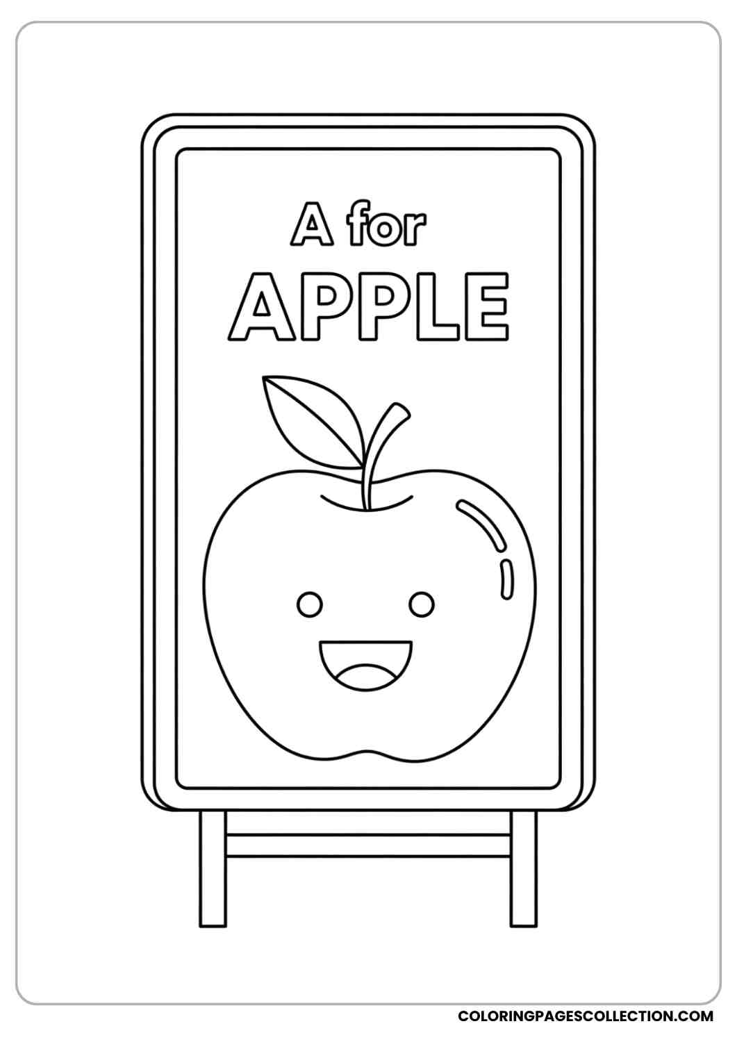 alphabet board with smiling apple illustration