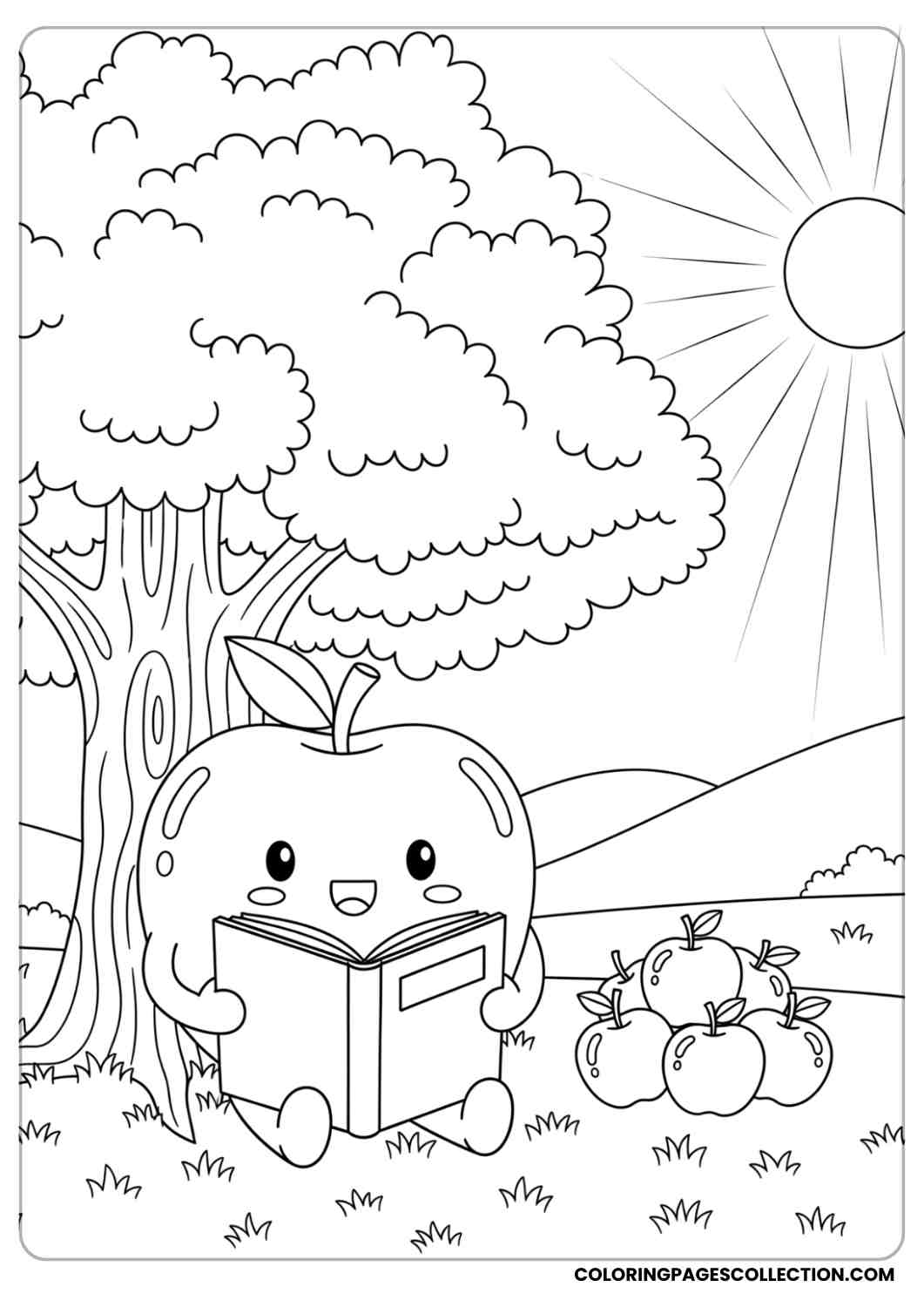 apple reading book under tree