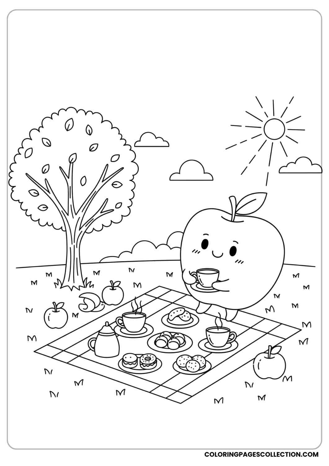apple tea party on picnic blanket