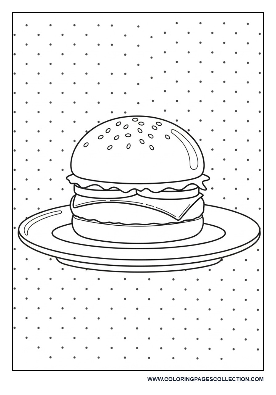 Burger on Plate with Dots Background