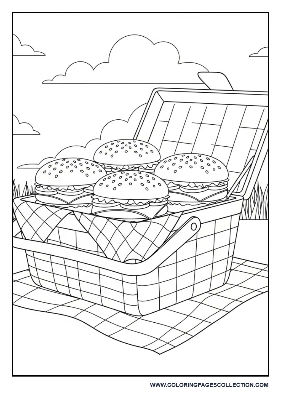 Burger Picnic Basket Scene