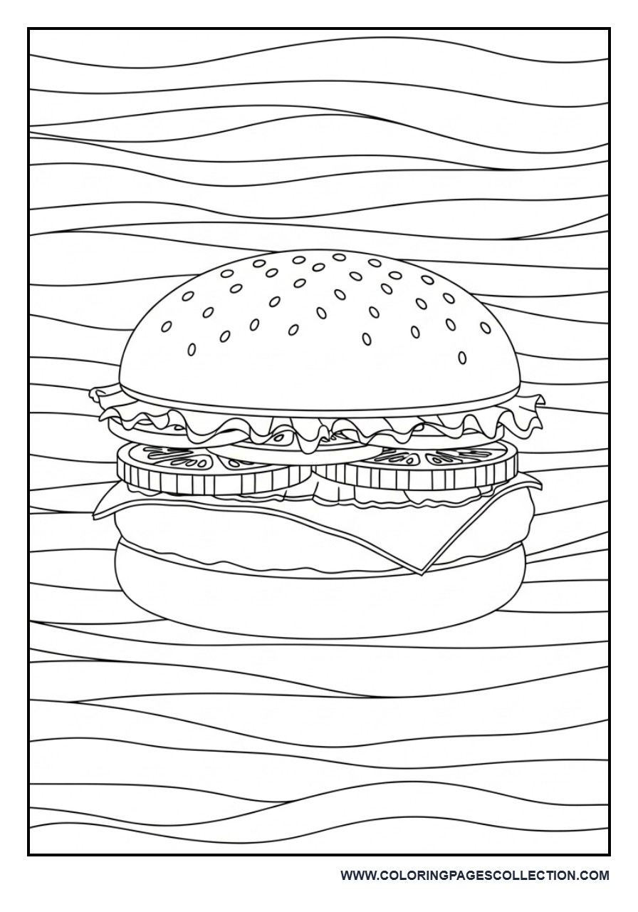 Burger with Wavy Lines Background