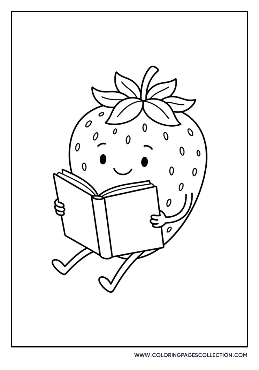 Strawberry Character Reading a Book