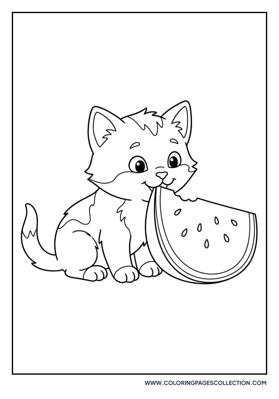 Cat Eating a Watermelon Slice