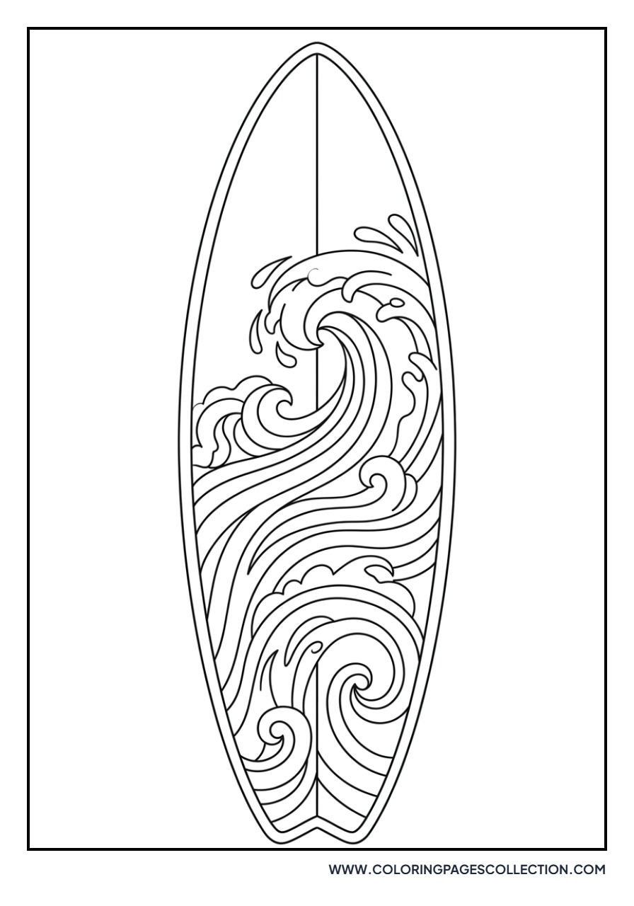 Surfboard with Wave Art