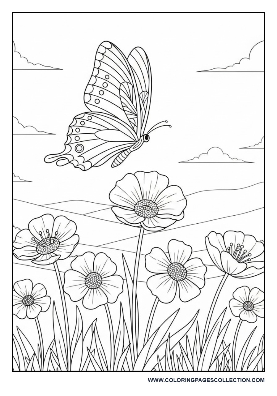 Butterfly Above Spring Flowers