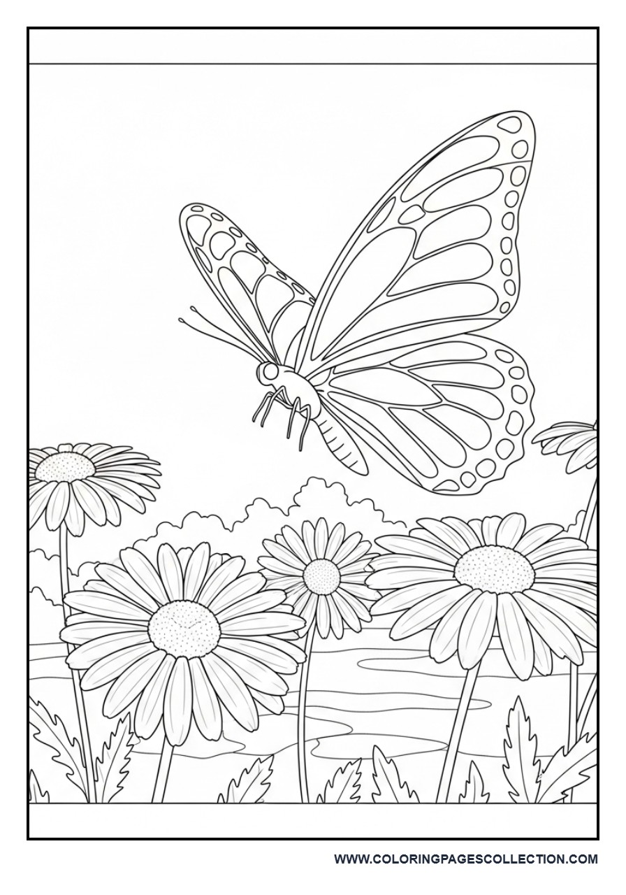 Butterfly and Daisy Flowers