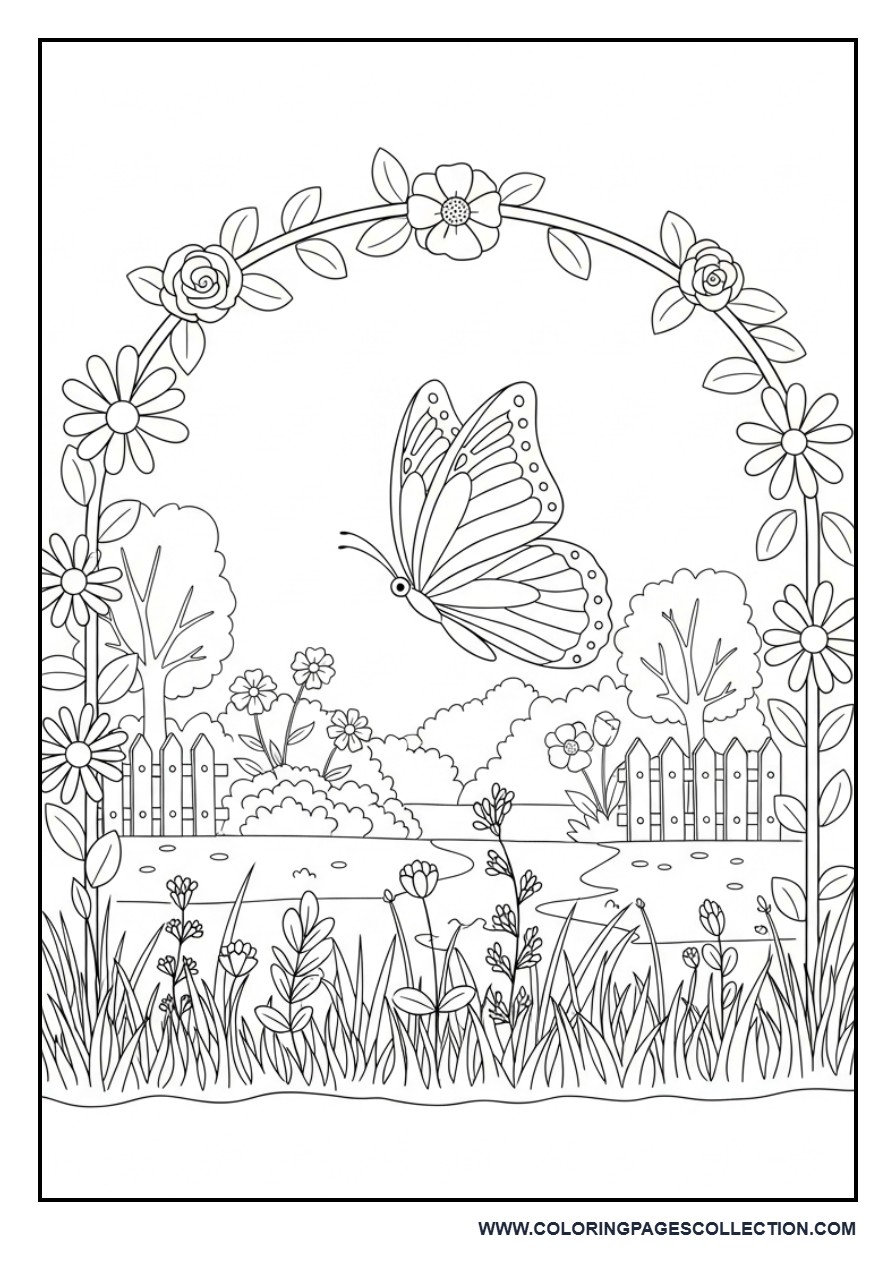 Butterfly and Garden Flower Arch