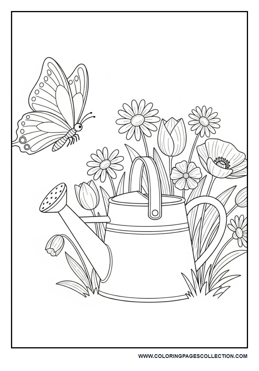 Butterfly and Garden Watering Can