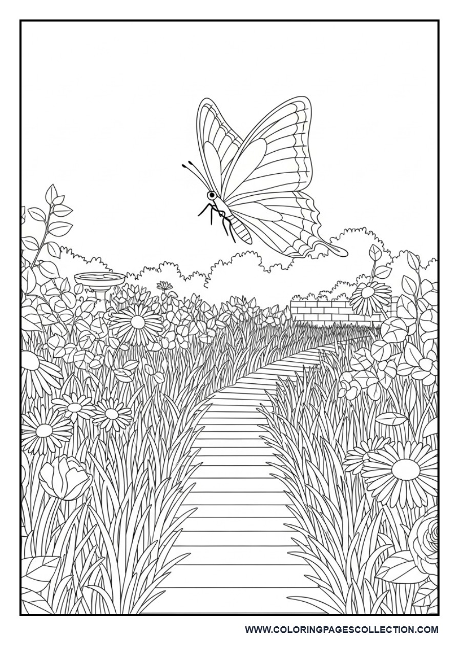 Butterfly and Nature Path Scene