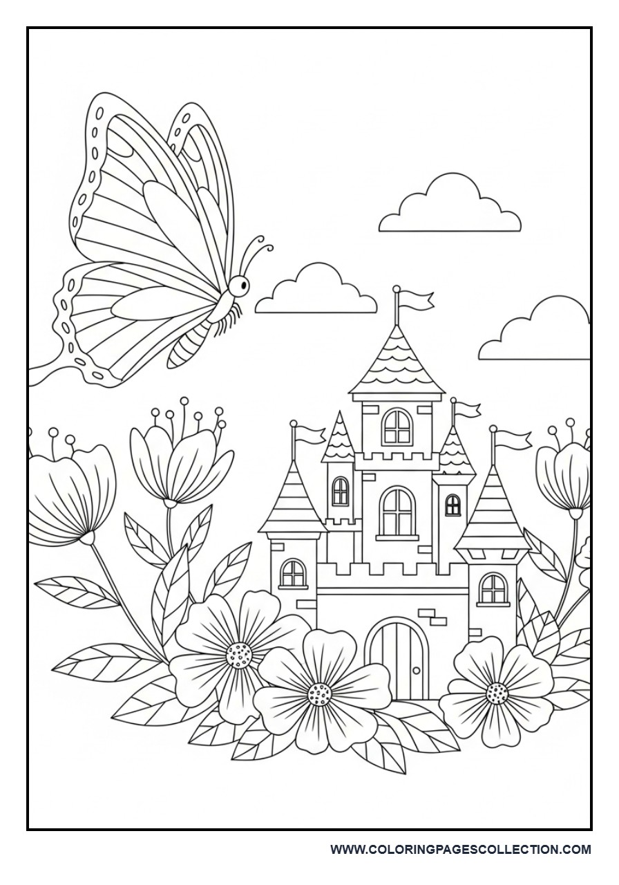 Butterfly and Simple Castle Scene