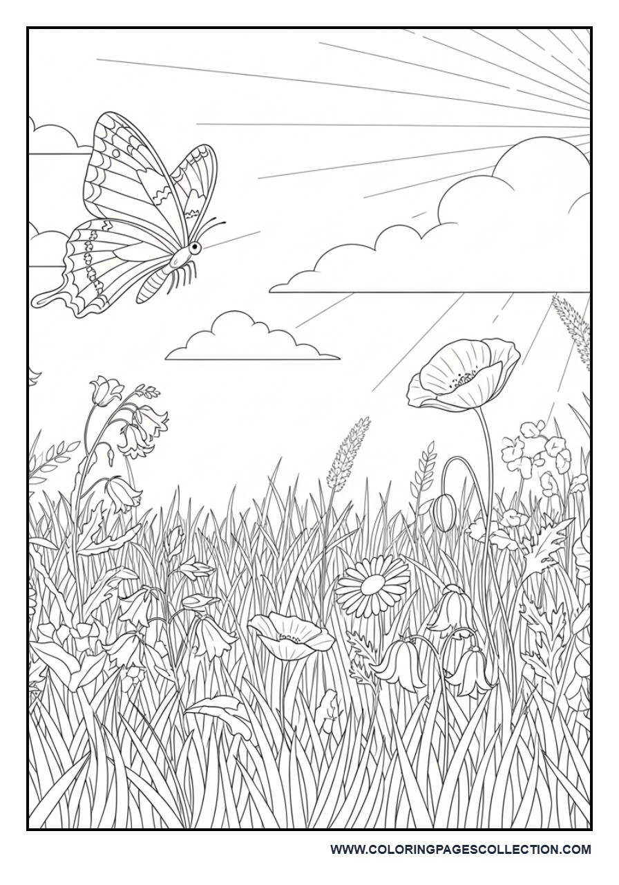 Butterfly and Simple Meadow Landscape