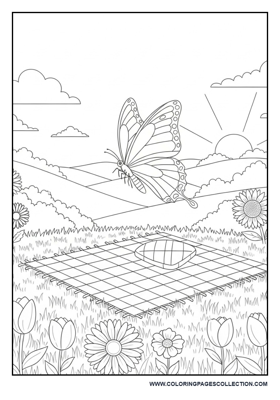 Butterfly and Simple Picnic Scene